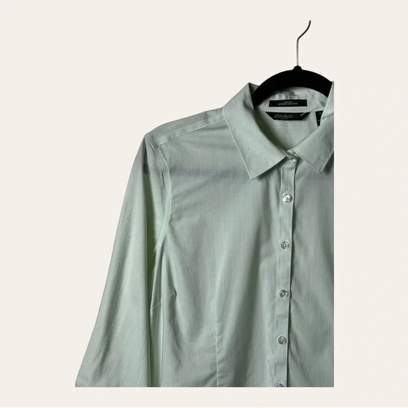 0720. EDDIE‎ BAUER BUTTON UP WRINKLE RESISTANT TOP COLLAR SIZE LARGE MINT GREEN - Picture 3 of 10